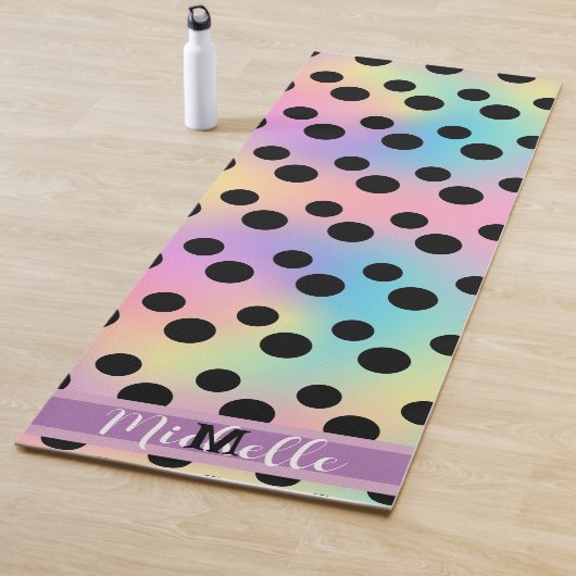 ブラック水玉模様グラディエントレインボーカスタムモノグラム ヨガマット (インサイチュ)