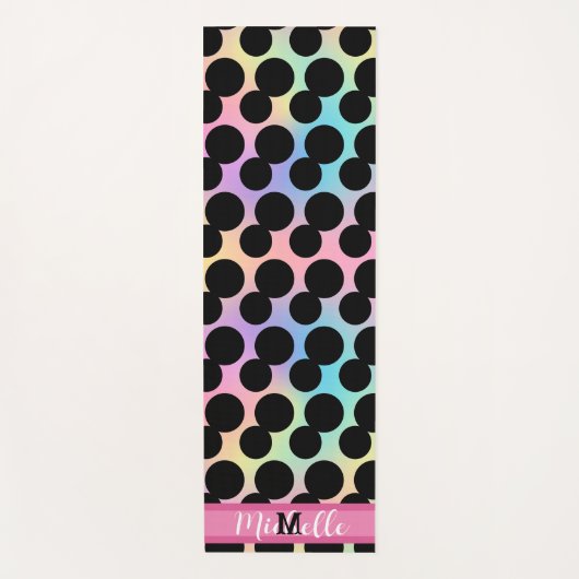 ブラック水玉模様グラディエントレインボーカスタムモノグラム ヨガマット (正面)