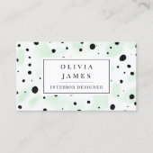 ブラック水玉模様グリーンウォーター色スプラッシュモダン 名刺 (正面)
