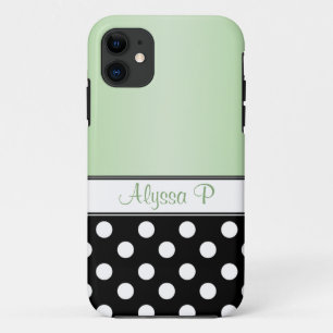 ブラック水玉模様グリーンiPhone 5ケース iPhone 11 ケース
