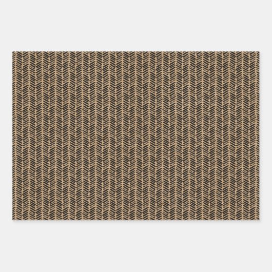 ブラック水玉模様シボストライプロンフェイククラフト ラッピングペーパーシート (正面)