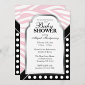 ブラック水玉模様ピンクゼブラプリント赤ちゃんシャワー 招待状 (正面/裏面)