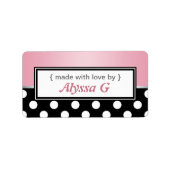 ブラック水玉模様ピンクパーソナライズされたベーキングラベル ラベル (正面)