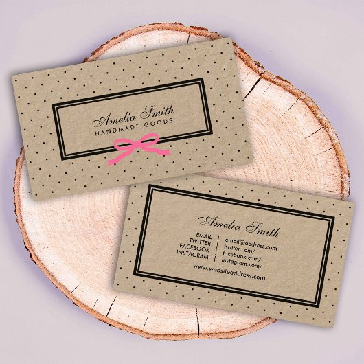 ブラック水玉模様ピンクリボンソーシャルメディアクラフト 名刺