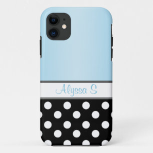 ブラック水玉模様ブルーiPhone 5ケース iPhone 11 ケース