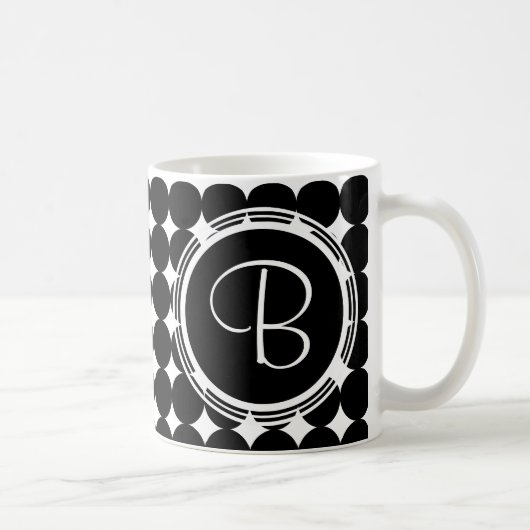 ブラック水玉模様モノグラム コーヒーマグカップ (右)