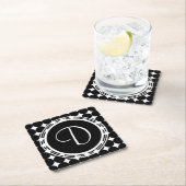 ブラック水玉模様モノグラム スクエアペーパーコースター (インサイチュ)