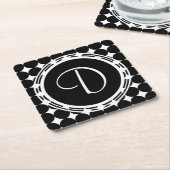 ブラック水玉模様モノグラム スクエアペーパーコースター (アングル)