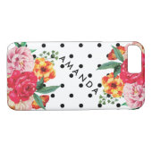 ブラック水玉模様水彩牡丹の花あなたの名前 Case-Mate iPhoneケース (裏面(横))