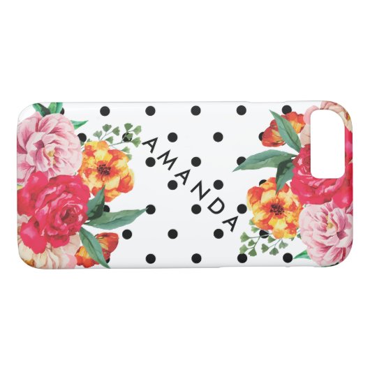 ブラック水玉模様水彩牡丹の花あなたの名前 Case-Mate iPhoneケース (裏面(横))