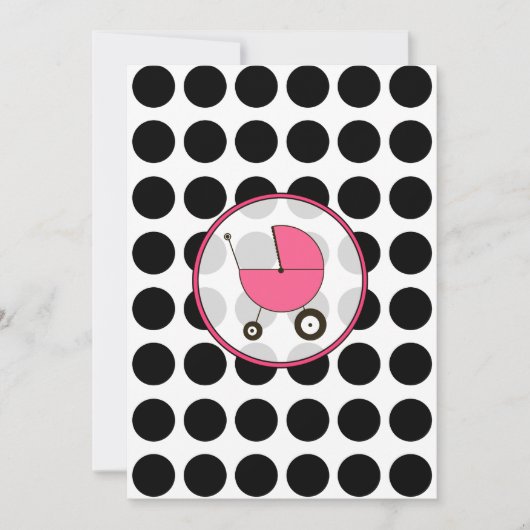 ブラック水玉模様/ホットピンクベビーシャワー招待状 招待状 (正面)