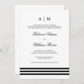 ブラック洗練されたストライプ結婚式招待状 招待状 (正面/裏面)