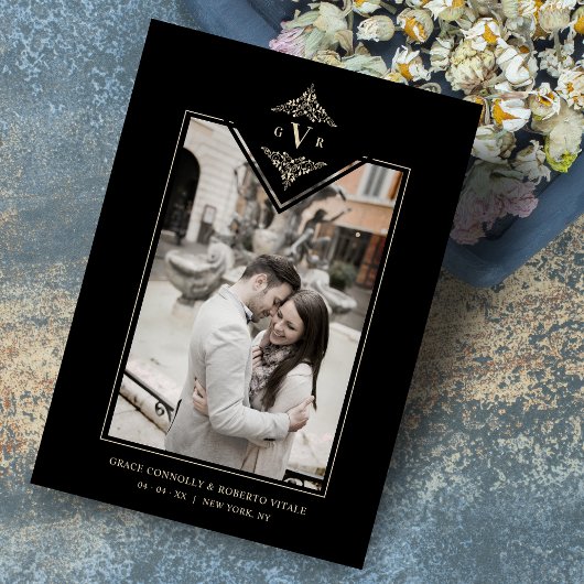 ブラック洗練されたフローリッシュシックゴールデンイニシャル セーブザデート