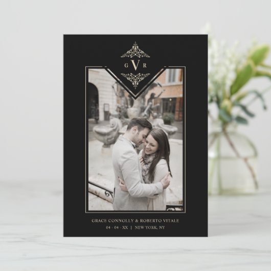 ブラック洗練されたフローリッシュシックゴールデンイニシャル セーブザデート (スタンド正面)