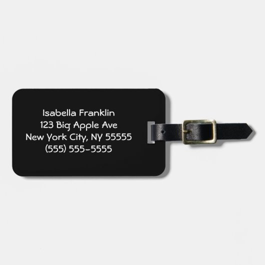 ブラック無地のカラーかわいいミニマル ラゲッジタグ (正面横)