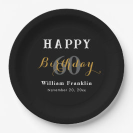 ブラック無地の60thバースデーパーティーお祝い ペーパープレート