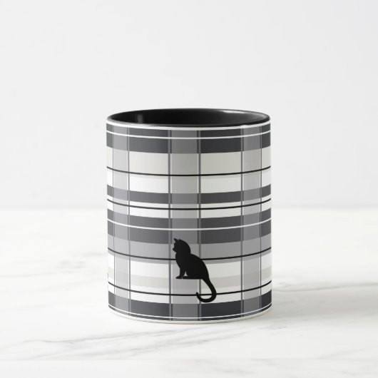ブラック猫ちゃんオンプレイドセラミックマグカップ マグカップ (中央)