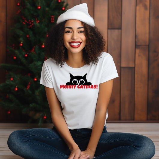 ブラック猫好きおもしろいクリスマスTシャツ Tシャツ