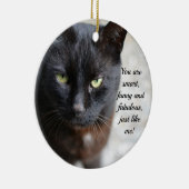 ブラック猫好きイメージとやる気を起こさせる引用文 セラミックオーナメント (右)