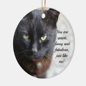 ブラック猫好きイメージとやる気を起こさせる引用文 セラミックオーナメント (左)