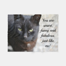 ブラック猫好きイメージとやる気を起こさせる引用文 フリースブランケット