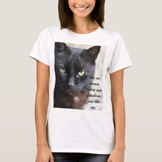 ブラック猫好きイメージとやる気を起こさせる引用文 Tシャツ (正面)