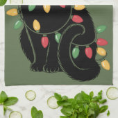 ブラック猫好きクリスマスキットギフトキャットママクリスマス キッチンタオル (折り畳み)