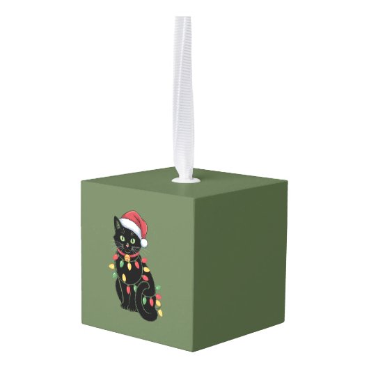 ブラック猫好きクリスマスキットギフトキャットママクリスマス キューブオーナメント (裏面アングル)