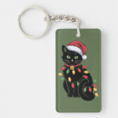 ブラック猫好きクリスマスキットギフトキャットママクリスマス キーホルダー (正面)