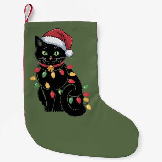 ブラック猫好きクリスマスキットギフトキャットママクリスマス スモールクリスマスストッキング (正面)