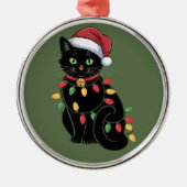ブラック猫好きクリスマスキットギフトキャットママクリスマス メタルオーナメント (正面)