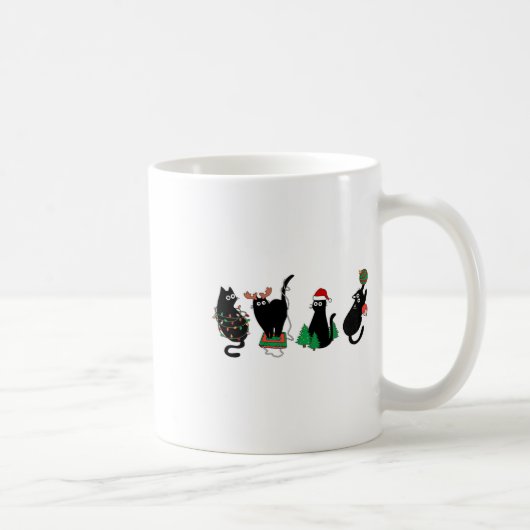 ブラック猫好きファミリークリスマスクリスマスパジャママッチ コーヒーマグカップ (右)