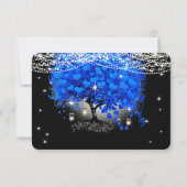 ブラック王室のズの青いハートリーフ結婚ツリー 出欠カード (裏面)