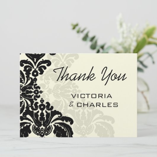 ブラック王室のダマスクの結婚式ありがとう5x7 サンキューカード (スタンド正面)