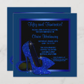 ブラック王室のブルーハイヒールウーマンバースデーパーティー 招待状 (正面/裏面)