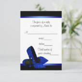 ブラック王室のブルーハイヒール女性誕生日RSVP 出欠カード (スタンド正面)