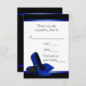 ブラック王室のブルーハイヒール女性誕生日RSVP 出欠カード (正面/裏面)