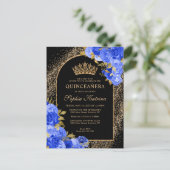ブラック王室のブルー金ゴールドグリッターフローラキンセアニェラ インビテーションポストカード (スタンド正面)