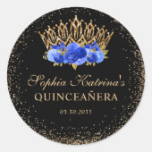 ブラック王室のブルー金ゴールドグリッターフローラキンセアニェラ ラウンドシール (正面)