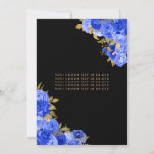 ブラック王室のブルー金ゴールドグリッターフローラキンセアニェラ 招待状 (裏面)