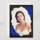 ブラック王室のブルー金ゴールド写真キンセアニェラ 招待状 (裏面)