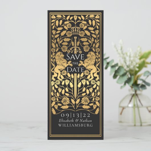 ブラック王室のライオン中世金ゴールド結婚ズ 招待状 (スタンド正面)