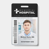 ブラック病院IDバッジ（写真とバーコード） バッジ (正面)