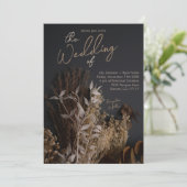 ブラック石板濃乾燥フローラボホ素朴結婚ズ 招待状 (スタンド正面)