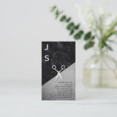 ブラック石板/レザー/美容師 名刺 (スタンド正面)