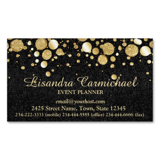 ブラック磁気ビジネスカード上の金箔紙吹雪 マグネット名刺 (正面)