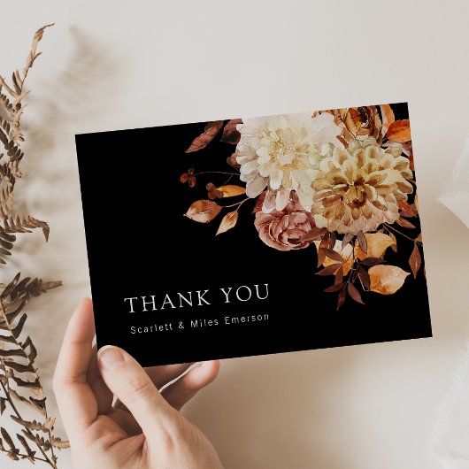 ブラック秋テラコッタウォーターカラー結婚フローラ サンキューカード