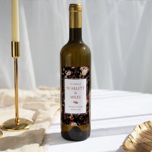 ブラック秋テラコッタリーフ結婚式の引き出物 ワインラベル