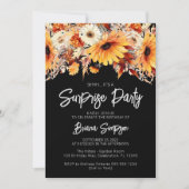 ブラック秋フローラサプライズ誕生日 招待状 (正面)