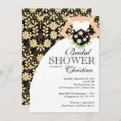 ブラック秋フローラビューティフルブライドブライダルシャワー 招待状 (正面/裏面)